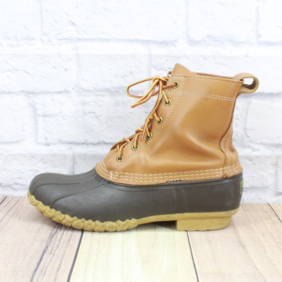 L.L. Bean Shoes - LL BEAN Brown Leather Rubber Unlined Lace-up Ankle Duck Boots Size M 8 / L 10